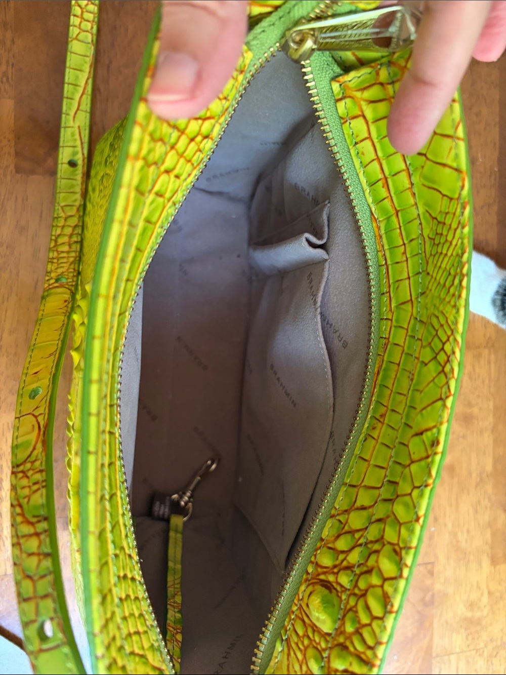 Brahmin Greenish/Yellow Croc-Embossed Crossbody Bag - Picture 5 of 10